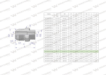 Przyłączka hydrauliczna BB 7/8"UNF (JIC) x M18x1.5 (XGE) Waryński ( sprzedawane po 2 )