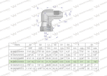 Kolanko hydrauliczne calowe AB 3/4" UNF (JIC) Waryński