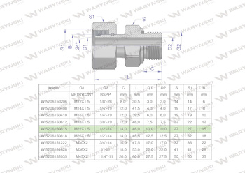 Przyłączka hydrauliczna AB (EVGE) M22x1.5 15L x 1/2" BSP ED Waryński ( sprzedawane po 2 )