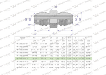 Złączka hydrauliczna redukcyjna calowa BB 7/8" x 3/4" UNF (JIC) Waryński ( sprzedawane po 2 )