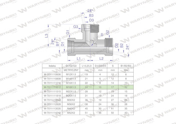 Trójnik hydrauliczny metryczny BBB M18x1.5 12L (XT) Waryński ( sprzedawane po 5 )