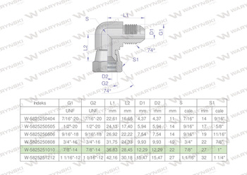 Kolanko hydrauliczne calowe AB 7/8" UNF (JIC) Waryński