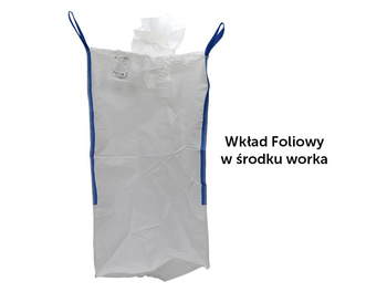 Worek BIG BAG 1000kg. z wkładem foliowym. 95 x 95 x 165. 4 uchwyty. Lej zasypowy / Dół zamknięty. Tasiemka /TEGER