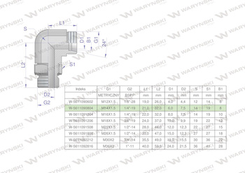 Kolanko hydrauliczne nastawne BB M14x1.5 08L x 1/4"BSP z regulacją Waryński
