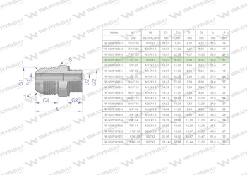 Przyłączka hydrauliczna BB 1/2"UNF (JIC) x M10x1 (XGE) Waryński ( sprzedawane po 2 )