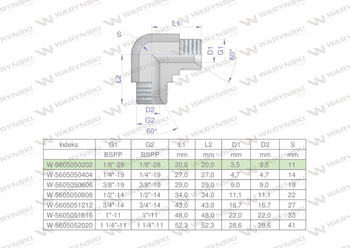 Kolanko hydrauliczne calowe BB 1/8" BSP (XW) Waryński ( sprzedawane po 2 )
