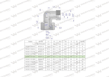 Kolanko hydrauliczne metryczne AB M22x1.5 15L (XEVW) Waryński ( sprzedawane po 5 )