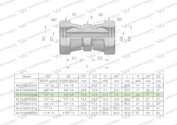 Złączka hydrauliczna redukcyjna calowa AA 3/8" x 1/2" BSP Waryński ( sprzedawane po 2 )