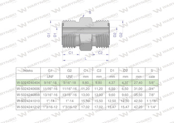 Złączka hydrauliczna calowa BB 9/16" ORFS (UNF) ORFS (UNF) Waryński ( sprzedawane po 2 )