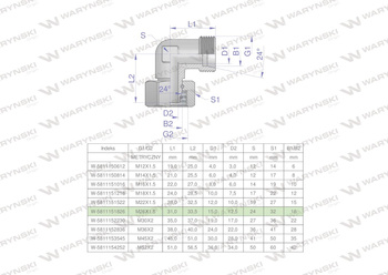 Kolanko hydrauliczne metryczne AB M26x1.5 18L (XEVW) Waryński