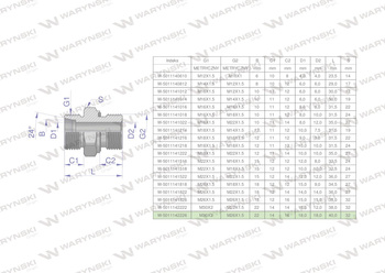 Przyłączka hydrauliczna metryczna BB (XGE) M30x2 22L x M26x1.5 ED Waryński ( sprzedawane po 2 )