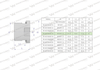 Korek hydrauliczny metryczny (na imbus) M16x1.5 ED Waryński ( sprzedawane po 10 )