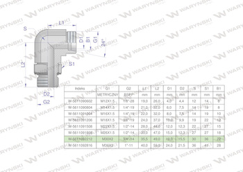 Kolanko hydrauliczne nastawne BB M30x2 22L x 3/4"BSP z regulacją Waryński