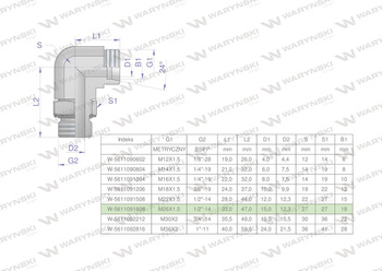Kolanko hydrauliczne nastawne BB M26x1.5 18L x 1/2"BSP z regulacją Waryński