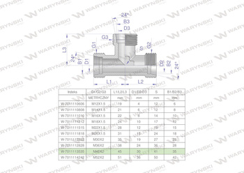 Trójnik hydrauliczny metryczny BBB M45x2 35L (XT) Waryński
