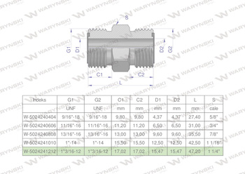 Złączka hydrauliczna calowa BB 1 3/16" ORFS (UNF) Waryński