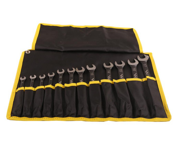 Zestaw kluczy płaskooczkowych z grzechotką w pokrowcu 12 szt rozmiary 6-17 w standardzie ASME B107-2010 Waryński