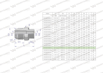 Przyłączka hydrauliczna BB 3/4"UNF (JIC) x M18x1.5 (XGE) Waryński ( sprzedawane po 2 )