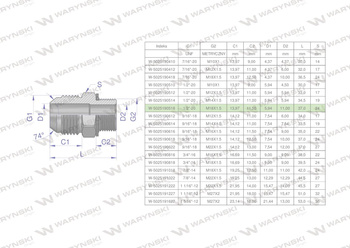 Przyłączka hydrauliczna BB 1/2"UNF (JIC) x M18x1.5 (XGE) Waryński ( sprzedawane po 2 )