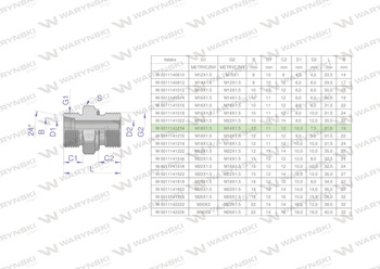 Przyłączka hydrauliczna metryczna BB (XGE) M18x1.5 12L x M14x1.5 ED Waryński ( sprzedawane po 5 )
