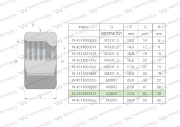 Nakrętka hydrauliczna metryczna (M35L) M45x2 35L Waryński ( sprzedawane po 2 )