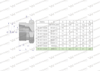 Korek hydrauliczny metryczny (na klucz) M36x2 28L Waryński ( sprzedawane po 2 )