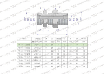 Złączka hydrauliczna metryczna grodziowa BB M12x1.5 06L z przeciwnakrętką (XSV) Waryński ( sprzedawane po 2 )