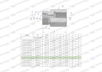 Tulejka różnicowa hydrauliczna AB M22x1.5 15L GZ x 1/2" BSP Waryński ( sprzedawane po 2 )