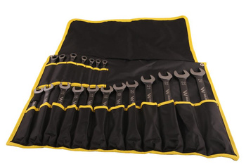 Zestaw kluczy płaskooczkowych z grzechotką standard w pokrowcu 19 szt rozmiary od 6-24 w standardzie ASME B107-2010 Waryński