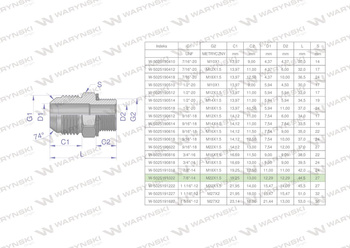 Przyłączka hydrauliczna BB 7/8"UNF (JIC) x M22x1.5 (XGE) Waryński ( sprzedawane po 2 )