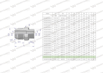 Przyłączka hydrauliczna BB 1 1/16"UNF (JIC) x M27x2 (XGE) Waryński ( sprzedawane po 2 )