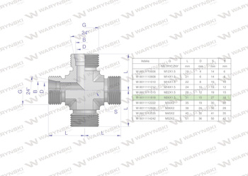 Czwórnik hydrauliczny metryczny BBBB M26x1.5 18L Waryński