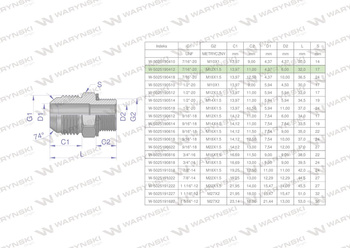 Przyłączka hydrauliczna BB 7/16"UNF (JIC) x M12x1.5 (XGE) Waryński ( sprzedawane po 2 )