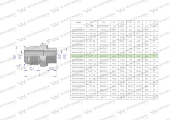 Przyłączka hydrauliczna BB 9/16"UNF (JIC) x M12x1.5 (XGE) Waryński ( sprzedawane po 2 )