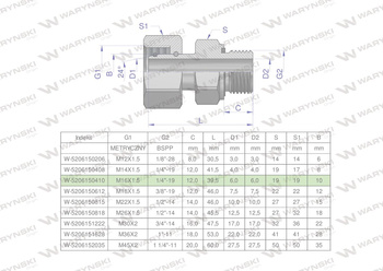 Przyłączka hydrauliczna AB (EVGE) M16x1.5 10L x 1/4" BSP ED Waryński ( sprzedawane po 2 )