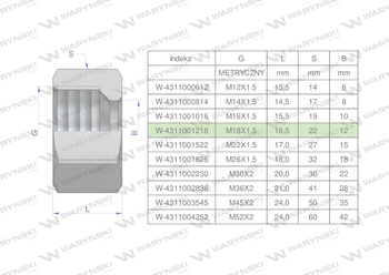 Nakrętka hydrauliczna metryczna (M12L) M18x1.5 12L Waryński ( sprzedawane po 20 )
