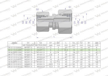 Złączka hydrauliczna metryczna AA M16x1.5 10L x M12x1.5 06L Waryński ( sprzedawane po 2 )