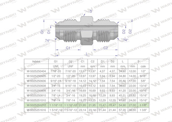 Złączka hydrauliczna calowa BB 1 1/16" UNF (JIC) Waryński
