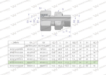 Przyłączka hydrauliczna metryczna AB (EVGE) M22x1.5 15L x M18x1.5 ED Waryński ( sprzedawane po 2 )