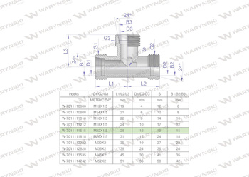 Trójnik hydrauliczny metryczny BBB M22x1.5 15L (XT) Waryński ( sprzedawane po 5 )