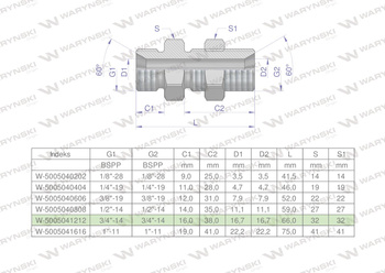 Złączka hydrauliczna calowa grodziowa BB 3/4" BSP z przeciwnakrętką (XSV) Waryński
