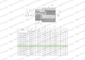 Tulejka różnicowa hydrauliczna AB M18x1.5 12L GZ x 1/2" BSP Waryński ( sprzedawane po 2 )
