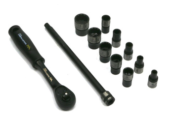 Zestaw 12 el. nasadki 1/4 przedłużka 12 cm grzechotka 4.5 5 6 7 8 9 10 11 13 14 Waryński