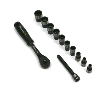 Zestaw 12 el. nasadki przedłużone 1/4 4 4.5 6 8 9 10 11 12 13 14 z przedłużką i grzechotką Waryński