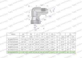 Kolanko hydrauliczne calowe AB 1 1/16" UNF (JIC) Waryński