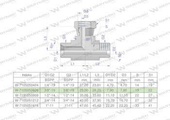 Trójnik hydrauliczny symetryczny calowy BAB 3/8" BSP (XEVT) Waryński