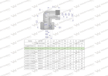 Kolanko hydrauliczne metryczne AB M14x1.5 08L (XEVW) Waryński ( sprzedawane po 2 )