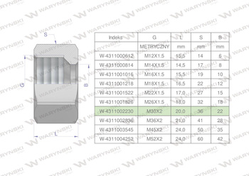 Nakrętka hydrauliczna metryczna (M22L) M30x2 22L Waryński ( sprzedawane po 5 )