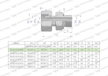 Przyłączka hydrauliczna metryczna AB (EVGE) M12x1.5 06L x M10x1 ED Waryński ( sprzedawane po 2 )