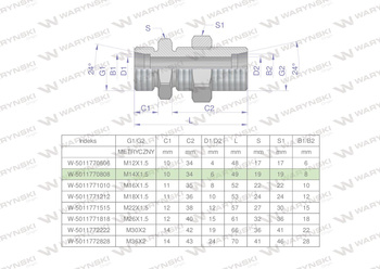 Złączka hydrauliczna metryczna grodziowa BB M14x1.5 08L z przeciwnakrętką (XSV) Waryński ( sprzedawane po 2 )